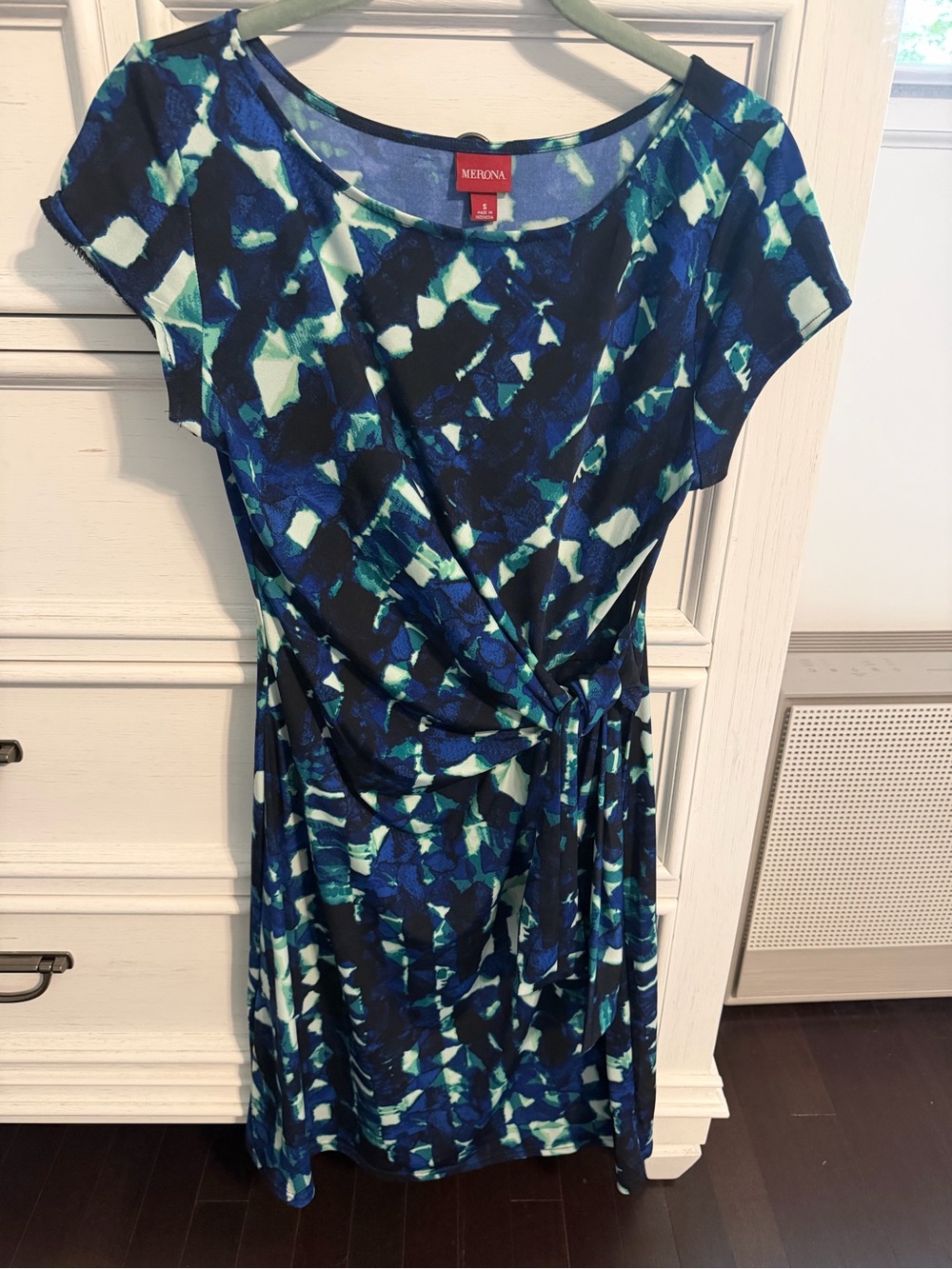 Merona Navy and Teal Abstract Wrap-Style Midi Dress